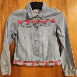 Children's Place Girls Jean Jacket with Pink fringe detail.
